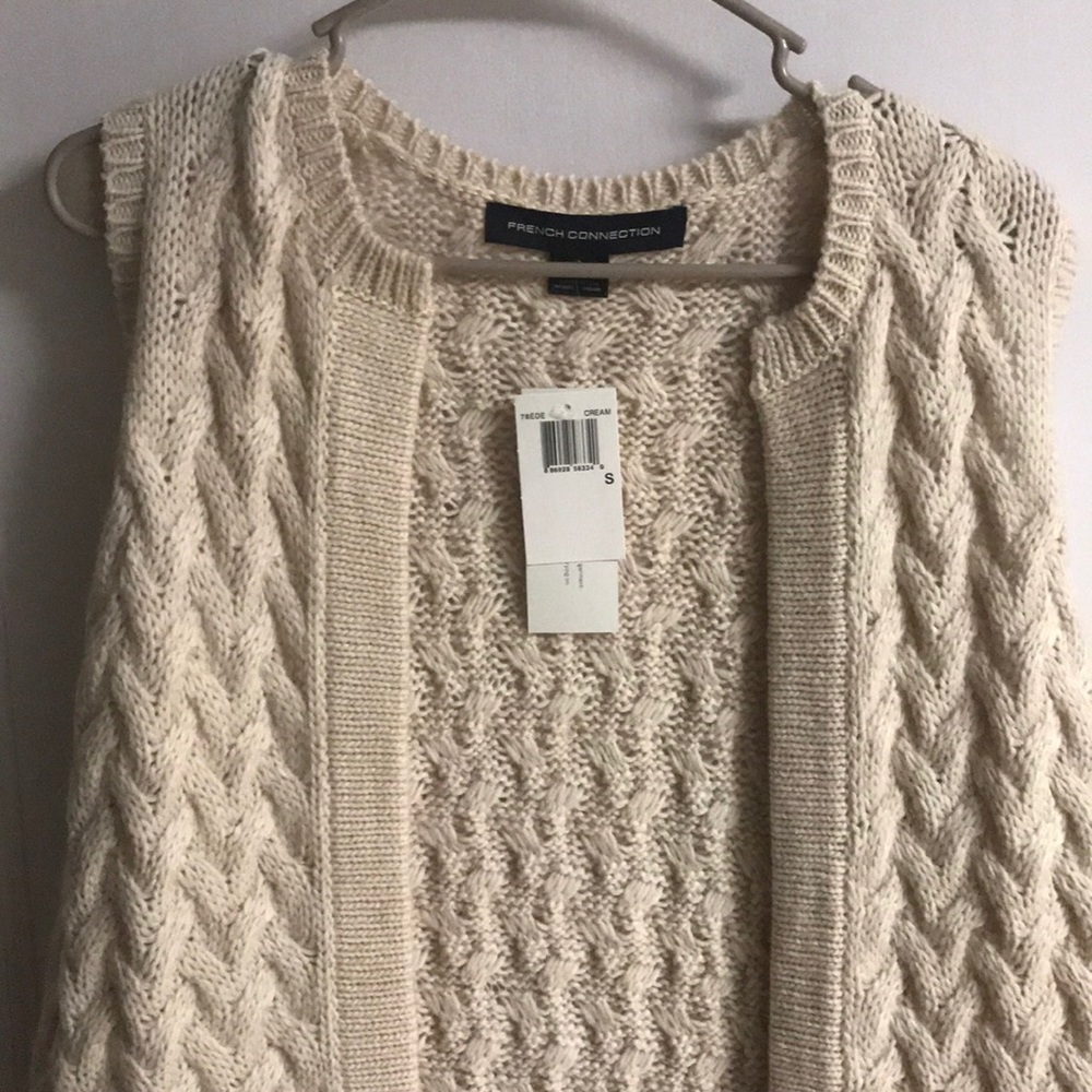 French Connection Beige Fur Cardigan Sweater S - Picture 2 of 6